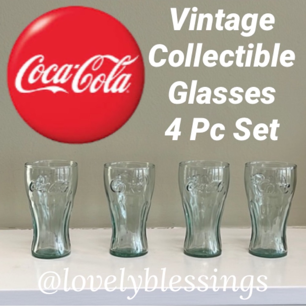 Coca Cola Green Glasses 4 Pc Soda Collectors Set Vintage Green Coca Cola Barware